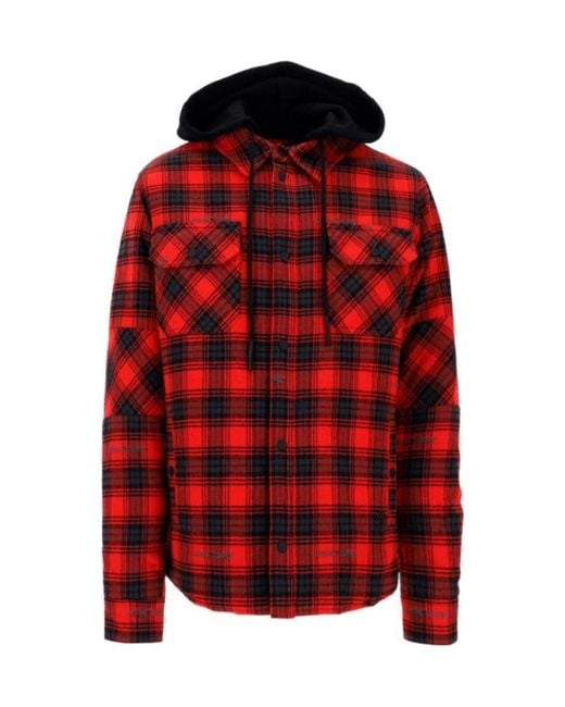 Off-White c/o Virgil Abloh Red Hooded Checked Shirt Jacket for men
