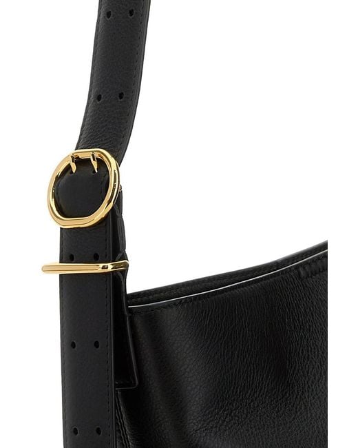 Jil Sander Black Cannolo Logo Stamped Small Shoulder Bag