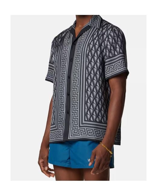 Versace Black Pattern-Printed Short-Sleeved Shirt for men
