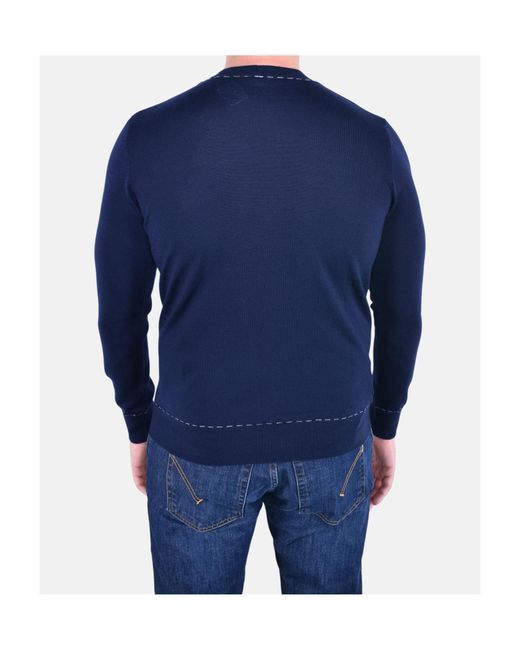 Eleventy Blue Topstitch-Detailed Crewneck Knitted Jumper for men