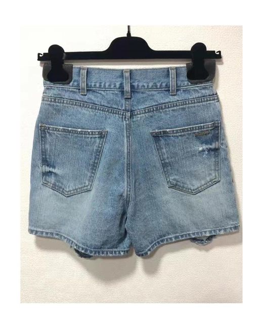 we11done Blue Ripped Washed-Denim Shorts