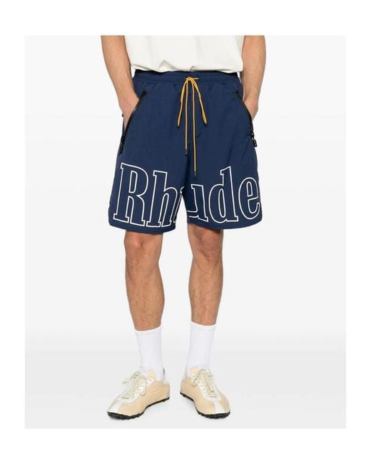 Rhude Blue Drawstring Elastic-Waist Shorts for men