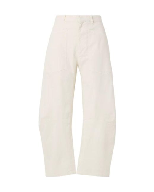 Nili Lotan White Shon Cotton-Blend Twill Barrel-Leg Pants