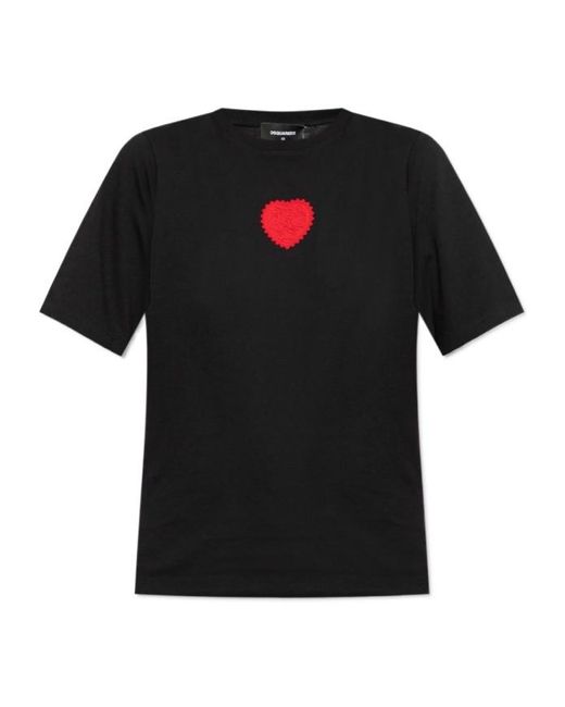 DSquared² Black Velvet Heart Easy Fit T-Shirt