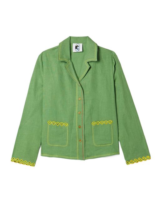 Sleeper Green Embroidered Linen Pajama Shirt