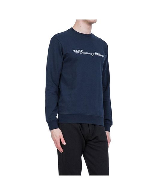 Emporio Armani Blue Round-Collar Long-Sleeve Hoodie for men