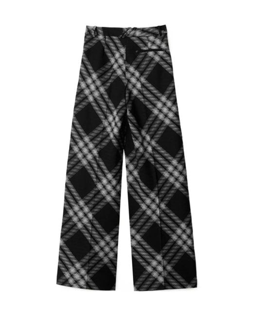 Burberry Black Double Pleated Checkered Palazzo Pants