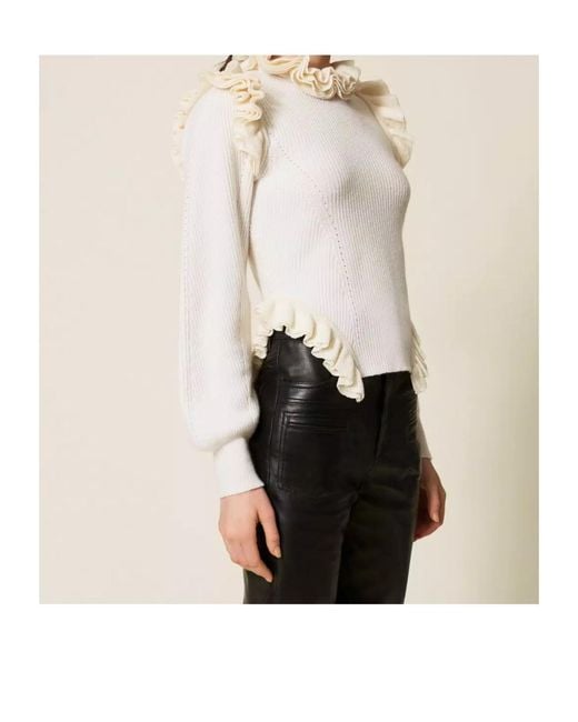 Twinset White Ruffled-Trim Jumper