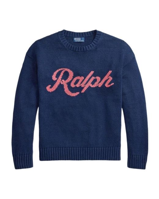 Polo Ralph Lauren Blue Logo Intarsia Knitted Sweater for men