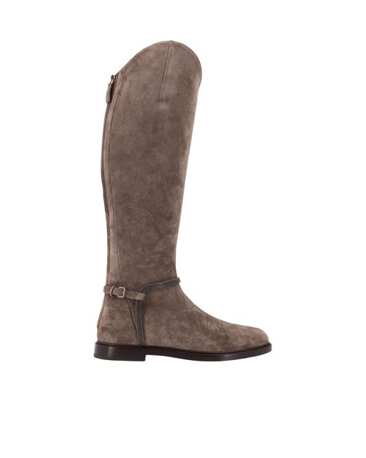 Brunello Cucinelli Brown Buckled Knee Boots