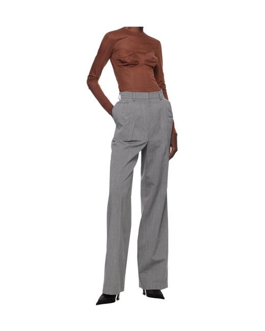 Pushbutton Gray Shoulder Puff Casual Pants
