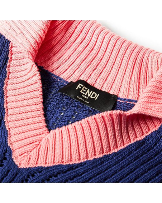 Fendi Blue V-Neck Knit Sweater for men