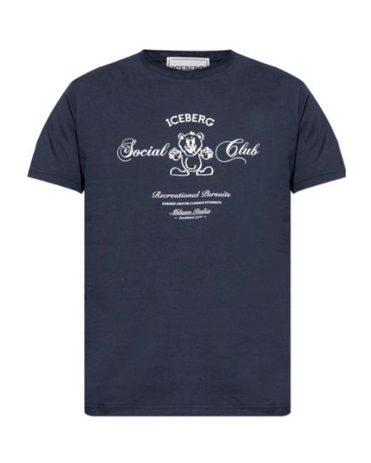 Iceberg Blue Bear Printed Crewneck T-Shirt for men