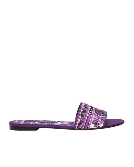 Dolce & Gabbana Purple Logo Detailed Slip-On Slides