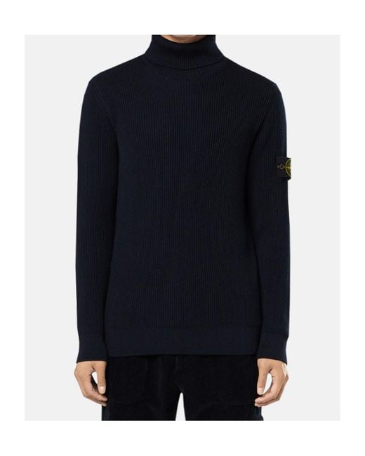 Stone Island Blue Ribbed Turtleneck Sweater for men