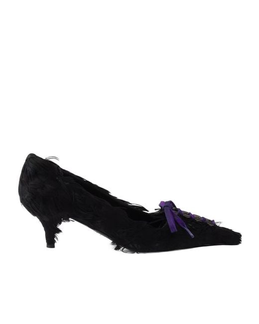 Prada Black Feather-Embellished Satin Pumps