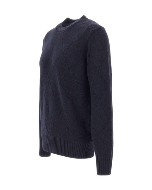 Kangra Cashmere Blue Kangra Diamond-Knit Crew Neck Knitted Sweater for men