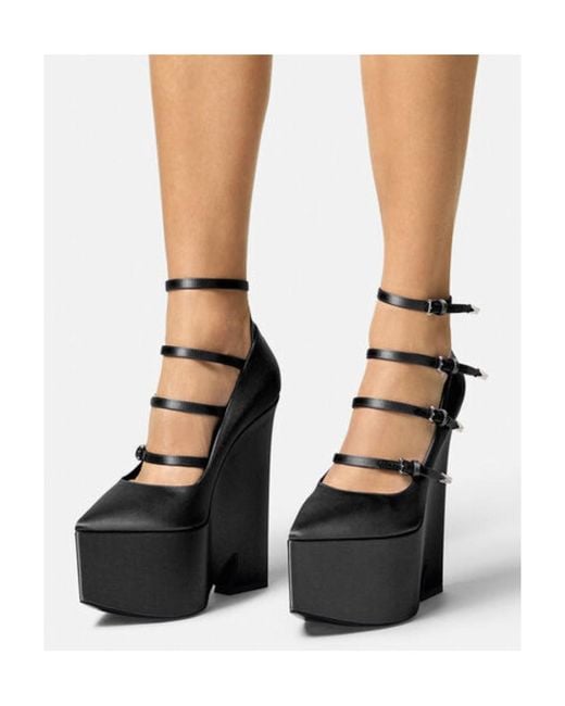 Versace Black Tempest Strappy Platform Pointed Toe Pumps