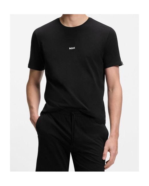 Boss Black Stretch-Cotton Pyjama Top With Signature-Stripe Tape for men