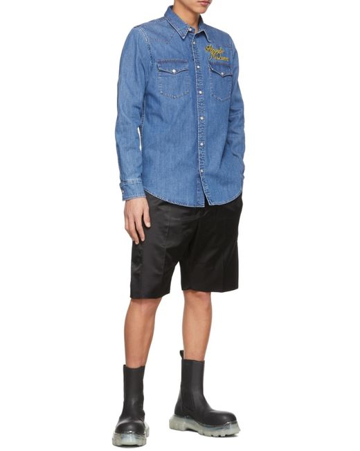 McQueen Blue Logo Detailed Denim Shirt for men