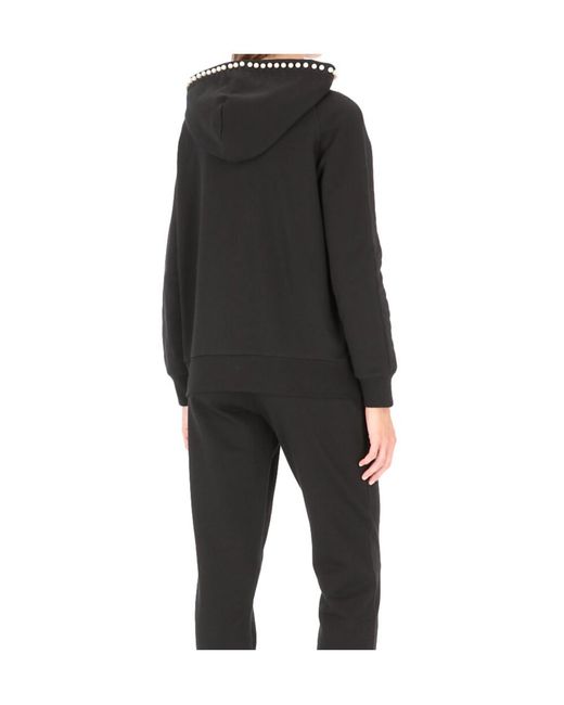 Moschino Black Faux-Pearl Zipped Fleece Hoodie
