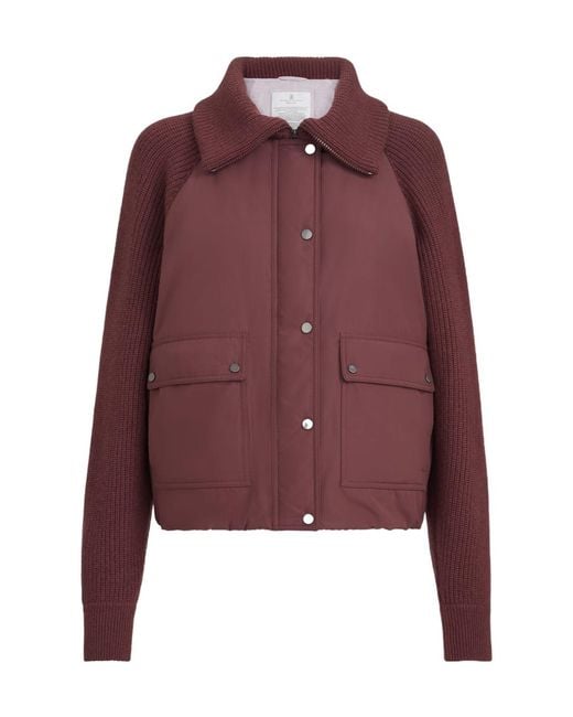 Brunello Cucinelli Red Techno Cotton Taffeta And Virgin Wool, Cashmere And Silk Knit Down Jacket With Shiny Zipper Pull