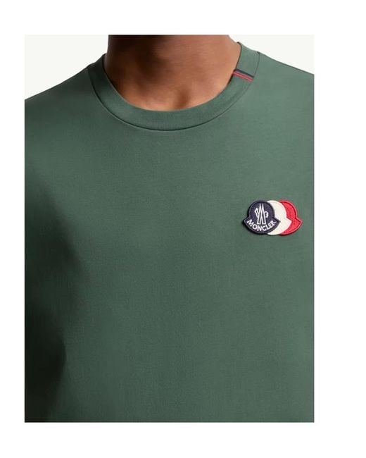 Moncler Green Logo Patch Crewneck T-Shirt for men