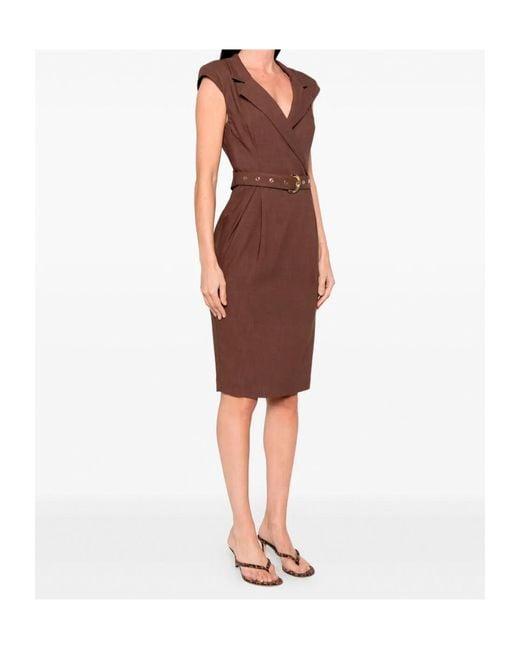 Pinko Brown Belt Midi Wrap Dress