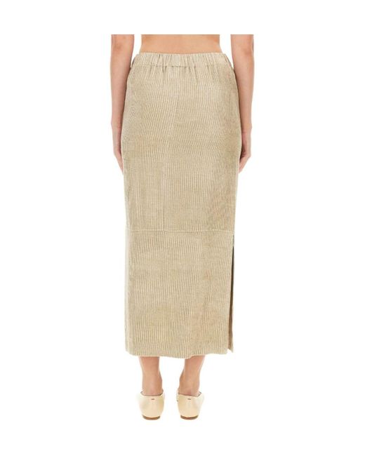 Alysi Natural Elasticated Waistband Striped Midi Skirt