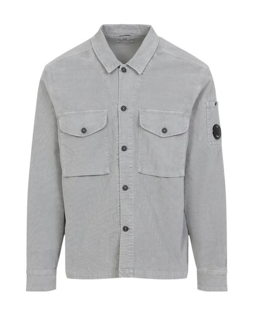 C P Company Gray Corduroy Lens Buttoned Overshirt for men