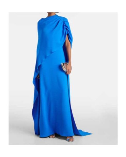 Oscar de la Renta Blue Draped Silk-Blend Georgette Gown