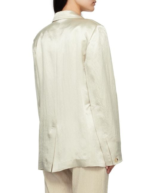 Helmut Lang White Notched-Lapels Satin-Finish Blazer