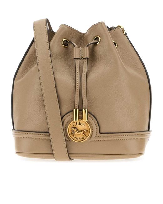Chloé Natural Cappuccino Leather Drawstring Bucket Bag
