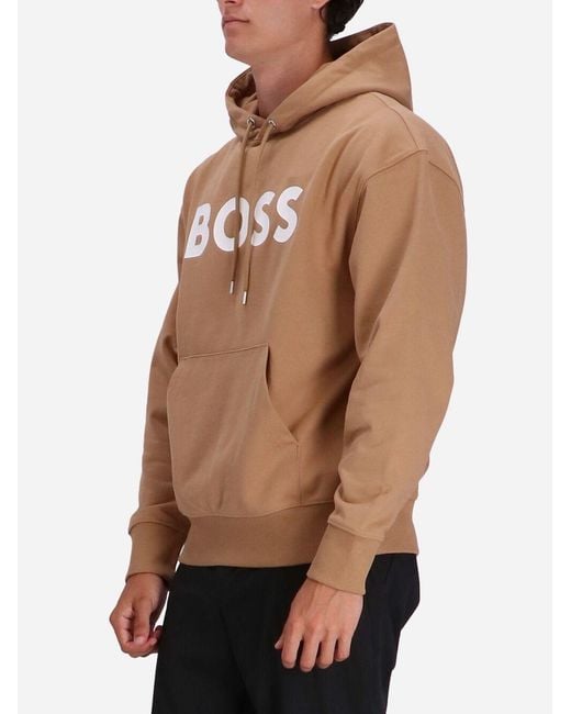 Boss Brown Boss Logo Printed Drawstring Hoodie for men