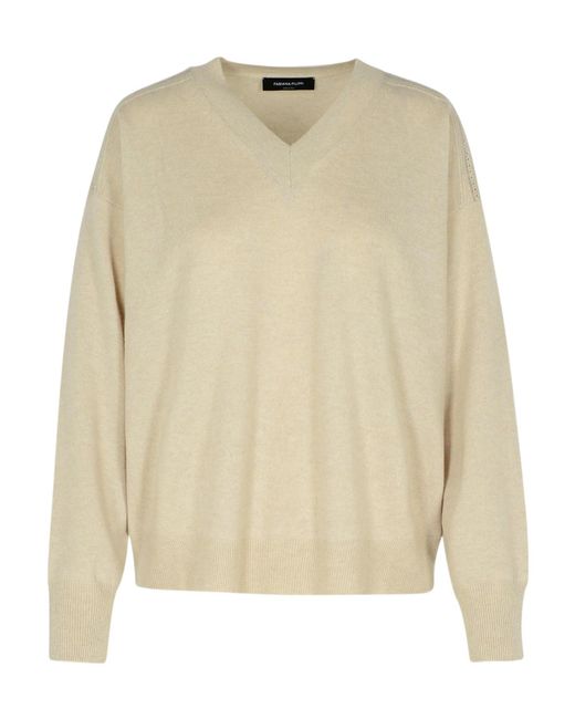 Fabiana Filippi Natural V-Neck Knitted Jumper