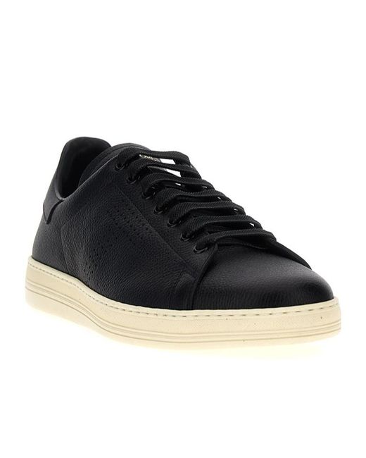 Tom Ford Black Warwick Leather Low-Top Sneakers for men