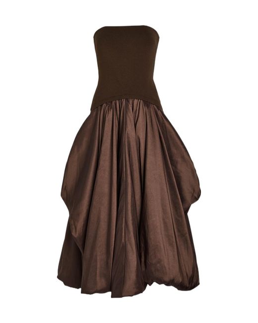 Jonathan Simkhai Brown Strapless Ribbed-Knit And Shell Midi Dress