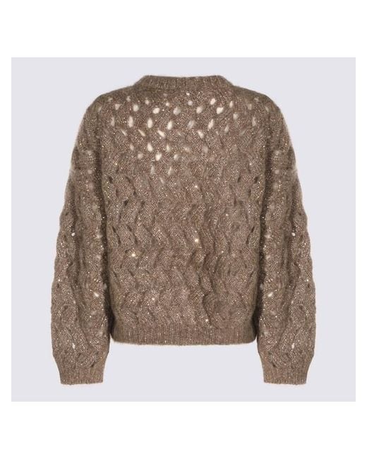Brunello Cucinelli Brown Dazzling Zigzag Cables Jumper
