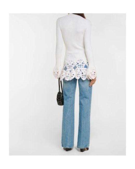 Rabanne White Crochet-Trimmed Wool-Blend Top