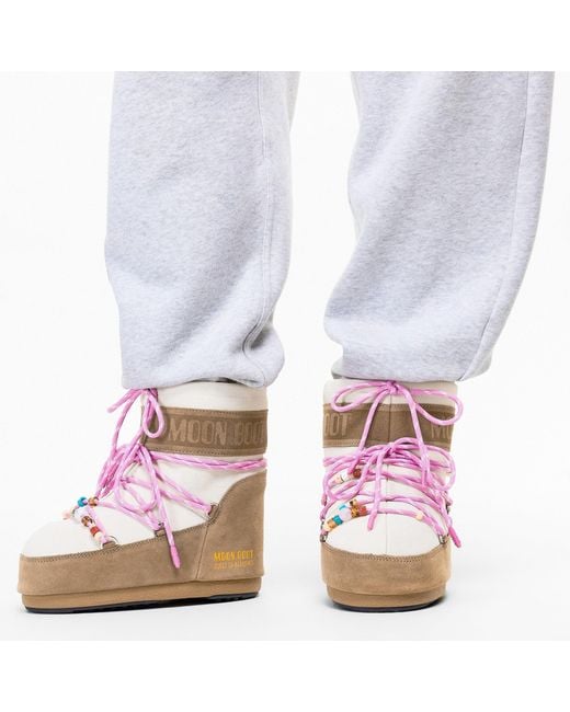 Moon Boot Pink Off- Color-Blocked Suede Snow Boots