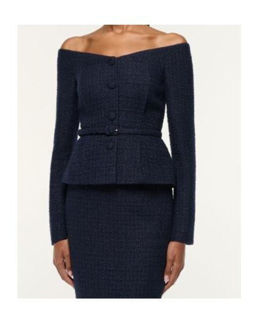 Roland Mouret Blue Off The Shoulder Boucle Top