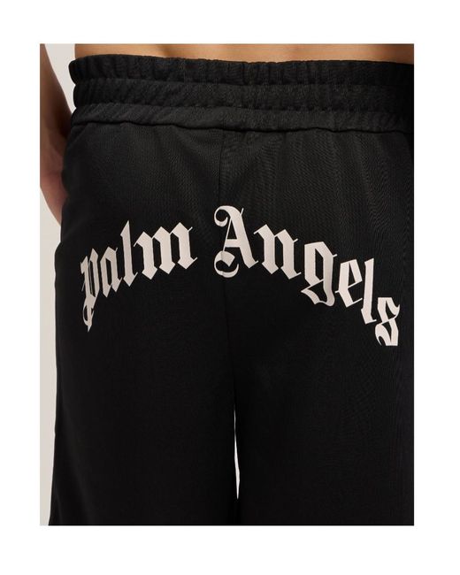 Palm Angels Black Curved Logo Track Shorts for men