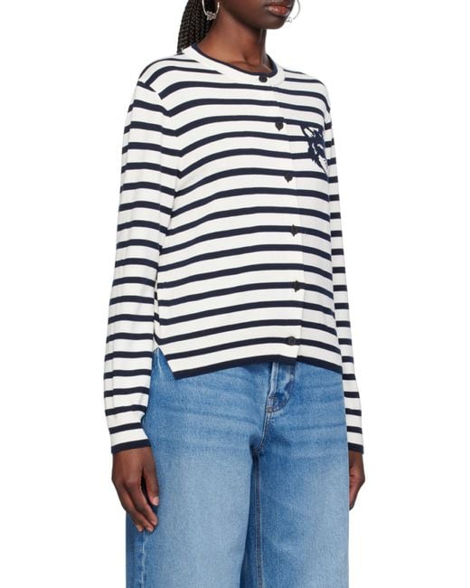 Maison Kitsuné White Round-Collar And Long-Sleeved Knitted Cardigan