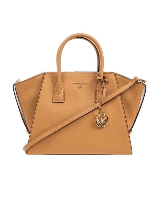 MICHAEL Michael Kors Brown Large Avril Logo-Lettering Leather Tote Bag