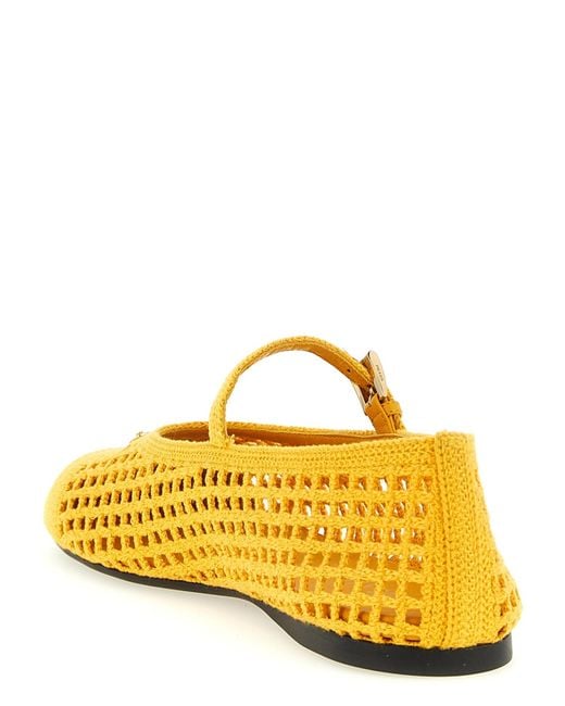 Prada Yellow Triangle-Logo Crochet Ballerinas