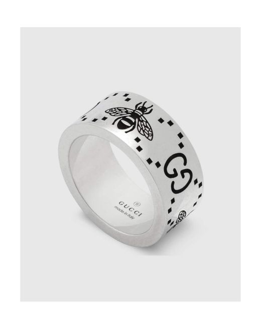 Gucci White Gg Bee Engraved Wide Ring