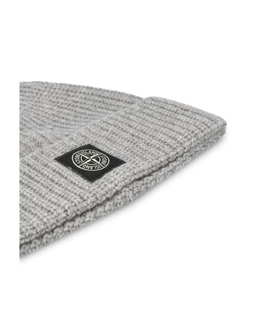 Stone Island Gray Ribbed-Knit Logo Beanie for men