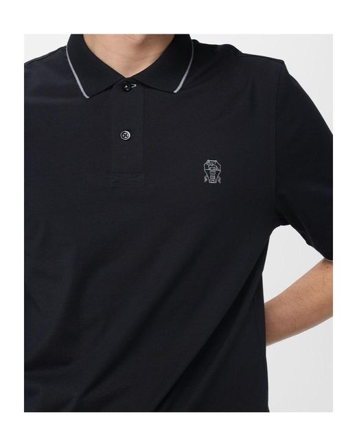 Brunello Cucinelli Black Logo Embroidered Short-Sleeved Polo Shirt for men