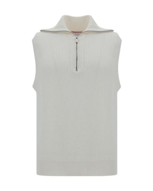 Brunello Cucinelli Gray Half-Zip Ribbed-Knit Gilet for men