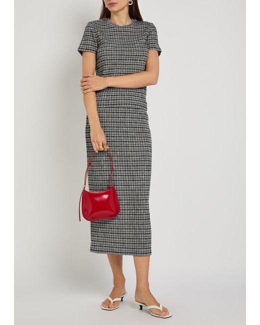 Vince Gray Striped Shirred Midi Skirt